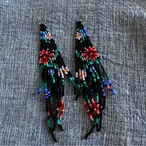 Black Floral Beaded Earrings